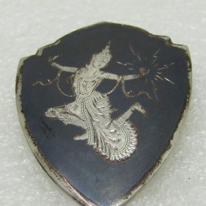 Vintage Sterling Black Enameled Siam Brooch